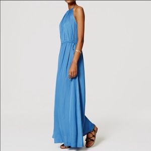 Loft Blue Flowy Maxi Dress w/ tassel tie at waist